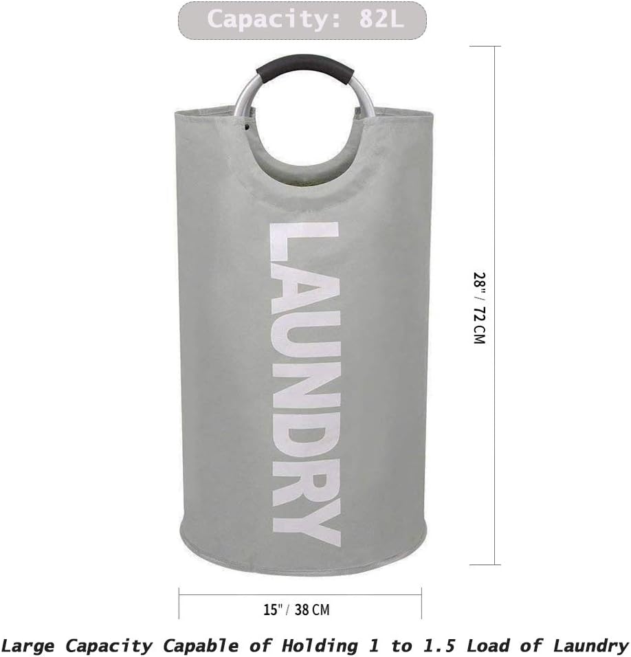 SweetMemo Premium Collapsible Laundry Hamper with Comfortable Handles, Foldable Waterproof Fabric Laundry Basket, Easy-to-Carry Portable Tote Bag for Dorm, Closet, Storage (Light Grey, Large/82L)