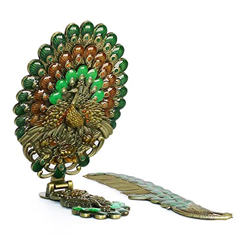 Handheld Mirror Unique Comb Set,Vintage Hand Mirror Foldable Retro Portable Green Peacock Makeup Mirror Metal Dresser Bronze Mirror Decorative Pocket Cosmetic Mirror Girl Gift Personality #TOP1
