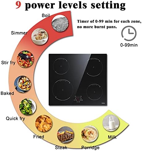 Induction Hob, 4 Zones Built-in Electric Hob 60cm Induction Cooker 6400w Touch control, Child-safety Lock, Stop&go Function, Hard Wire, No Plug Included