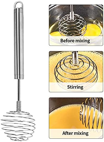Jiakalamo Spring Coil Hand Push Whisk,Stainless Steel Eggs Beater Milk Whipper,Manual Eggs Blender(size:9.45x2.36inch)