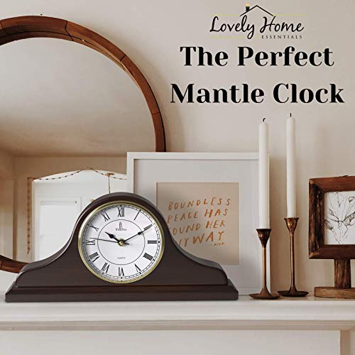 Mantle Clock, Wooden Mantel Clock For Living Room Décor - Silent, Wood, Battery Operated Mantle Clock For Fireplace Mantel, Office, Desk, Shelf & Home Décor Gift, 15X7.5 Inch #TOP3