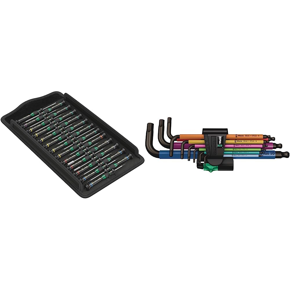 Wera 05134000001 Kraftform Micro Big Pack 1 Schraubendrehersatz, 25-teilig & 950 SPKL/9 SM N Multicolour Winkelschlüsselsatz, metrisch, BlackLaser, 9-teilig, Wera 05022089001