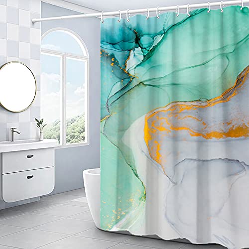 Domoku Green Gold Marble Shower Curtain,Green Golden Cracked Lines Abstract Modern Shower Curtain For Bathroom Decor,Waterproof Texture Washable Fabric Shower Curtain,72 X 72 #TOP5
