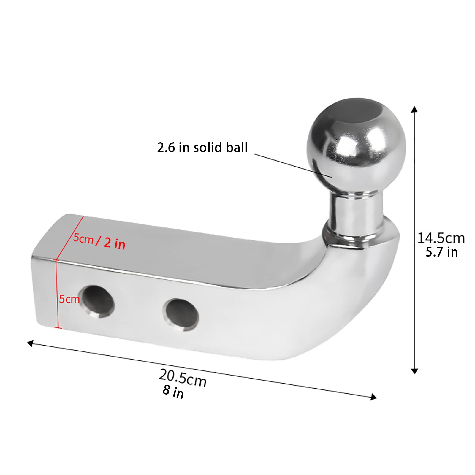 OFLILAK All Solid Adjustable Trailer Hitch with Pin Key Locks – Fits 2-inch Receiver,Trailer Hitch, Adjustable, Ball Mount Hitch - 15,000 LBS, 2.6 inch Balls (Silver)