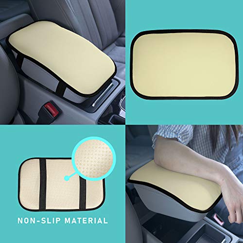 Image of FH Group Faux Leather Center Console Armrest Cushion, Luxury Seat Box Cover Protector fits Most Cars, SUVs, and Trucks Beige