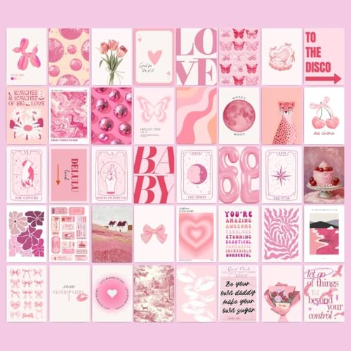 Image of auraposter Paper Pink Coquette Room Decor Aesthetic Set of 40 - Girly Wall Decor, Light Pink Posters for Room Aesthetic Pictures, Vintage Coquette Decor Downtown Collage Kit for Teen Girl Dorm (4x6)
