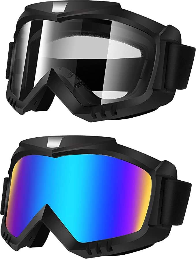 SZYYQDirt Bike Goggles, Motorcycle Goggles, 2 Pack ATV Goggles, Riding Goggles, Ski Goggles, Windproof Glasses, Racing Helmet Goggles, for Adults Men Women Youth Kids (Colorful + Clear)