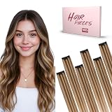SEGO Pro Dopinki do przedłużania włosów z klipsami, prawdziwe włosy Remy, 6 sztuk, 6 klipsów, niewidoczne, naturalne, 30 cm, średni brąz/miodowy blond #4p27