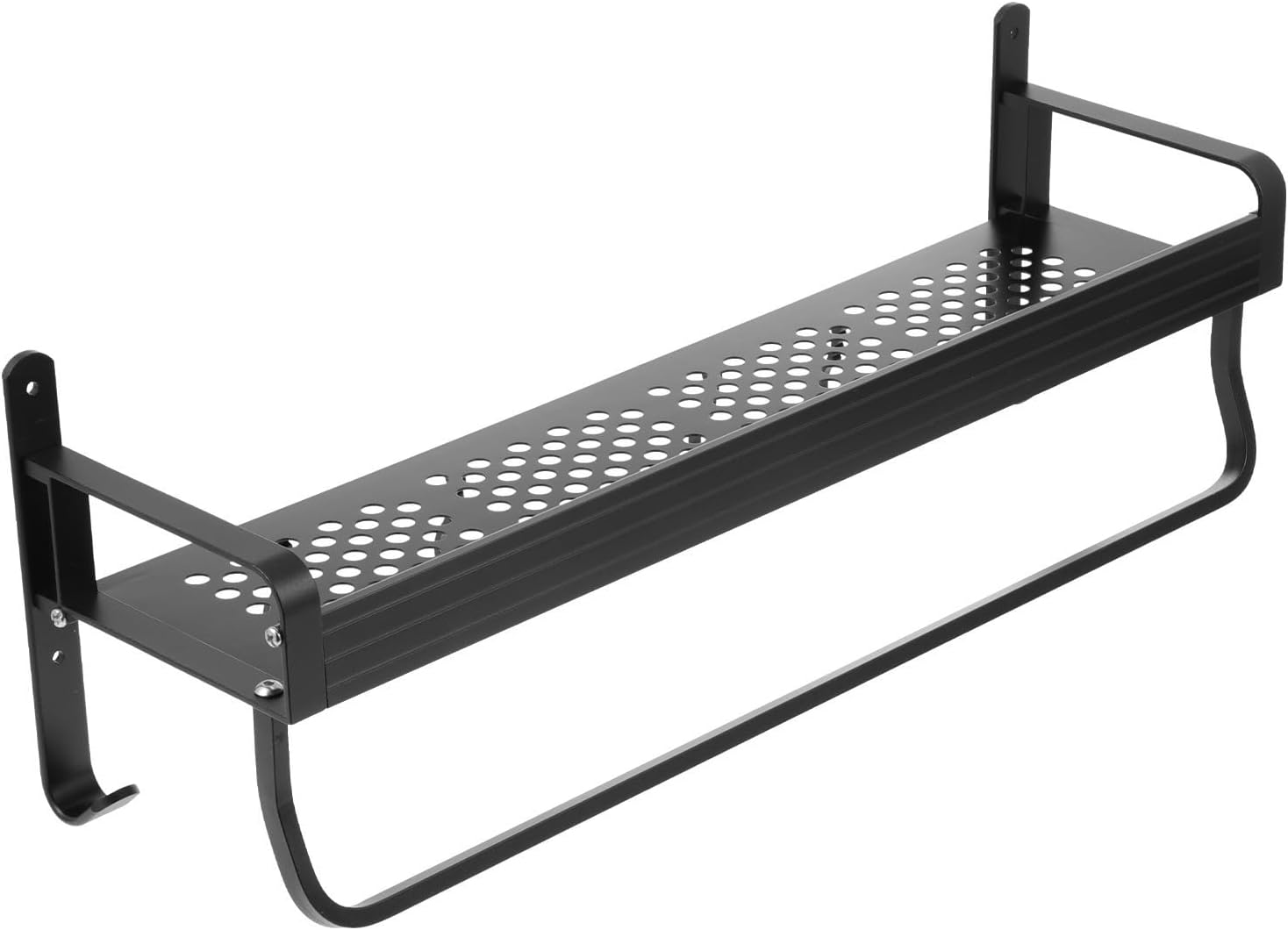 GARVALON Black Space Aluminum Storage Rack for Bathroom and Living Room, Wall-mounted Shelf with Hanging Hook, Keeps Items Organized and Prevents Falling,