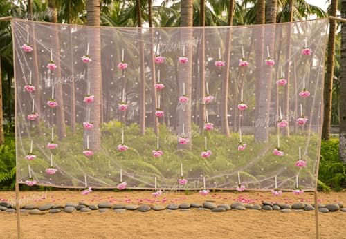 Image of Divyakosh Dulhan /Bridal Entry Sequins Chaddar | Handmade Net with PinkRose Garland Canopy | 2 Meter, Dulhan Entry Chunri with Golden Border Lace, Indian Wedding /Shaadi /Marriage Decoration
