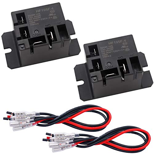 Tnisesm 2PCS Power Relay SPST(1 NO) DC24V Coil, 30A SPST 120 VAC with Flange Mounting and 8 Quick Connect Terminals Wires Mini Relay HF105F-4-DC24V-8X