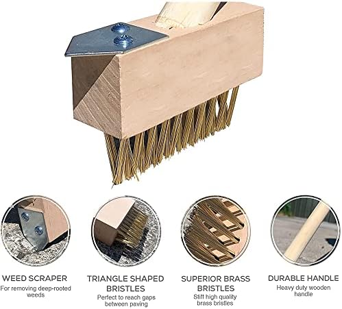 N/A.1 Weed Brush For Cleaning Block Paving Patios Cleaner Brush UNEXTENDABLE Handle Wire Bristles & Scraper For Cleaning Grout Removing Weeds Moss And Build Up 30CM