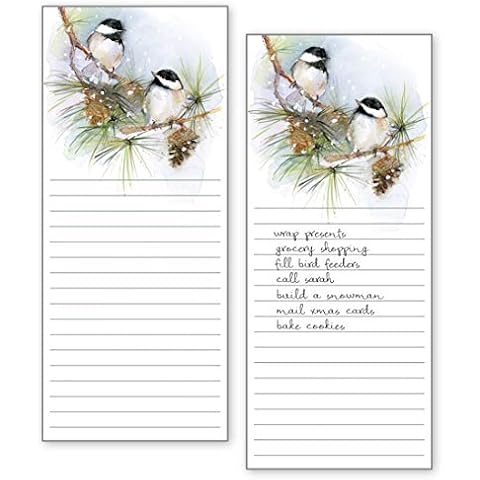 Gina B Designs Set of 2- Chickadees on Pine List Pad, Notepad, Shopping List with Attachable Magnet Cover