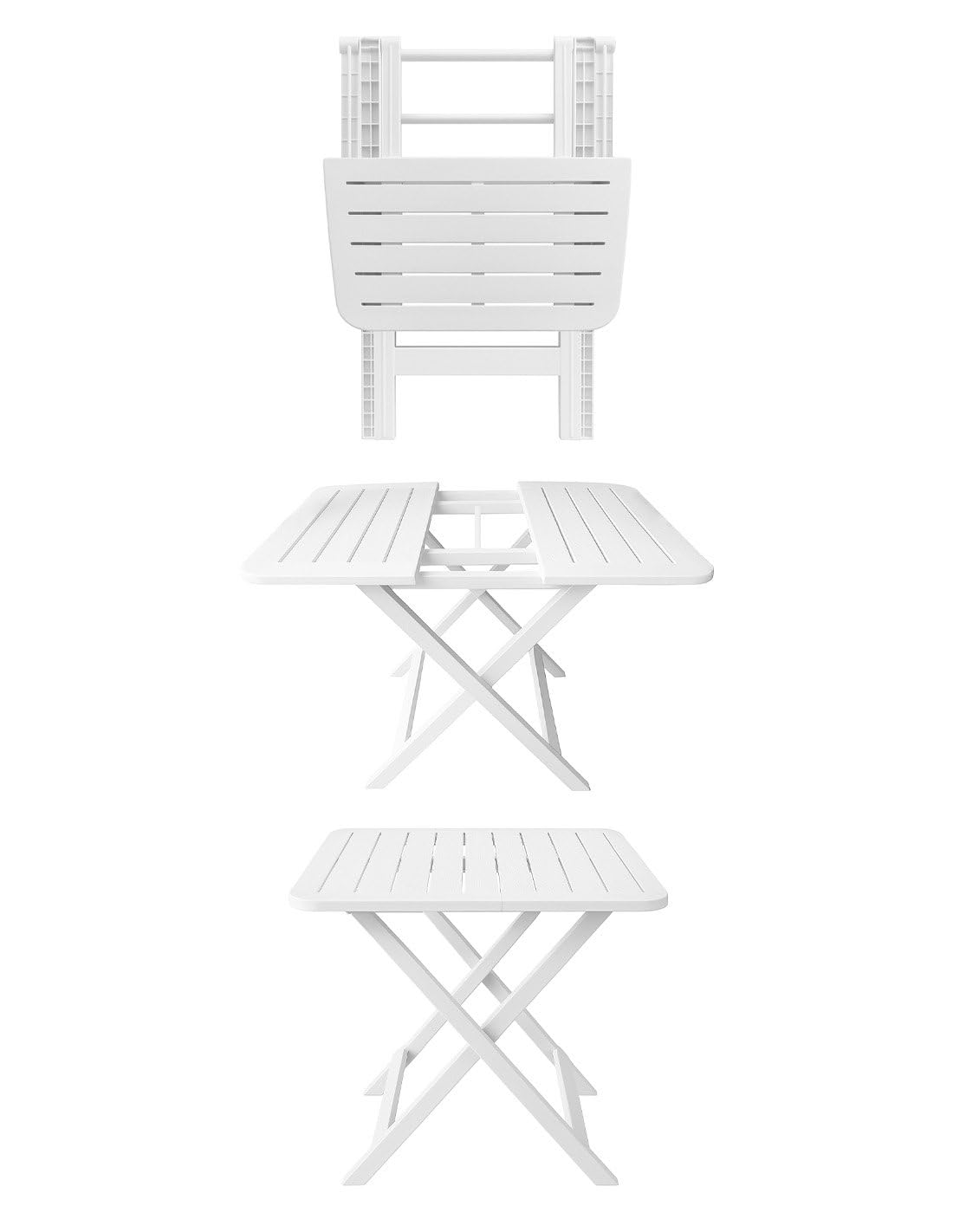 Jardin202 – Set de Balcón Plegable Blanco | Mesa 79x72 cm y Sillas de Resina | Conjunto Mobiliario Exterior para Terraza, Jardín o Camping | Resistente Intemperie | 2 Sillas + 1 Mesa