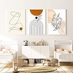CANIPHA 6 Pcs Minimalist Boho Art Wall Decor, Abstract Boho Canvas Wall Art Geometric Wall Art, Line Art Leaf Wall Decor Exhibition Posters, Modern Paintings Pictures for Living Room Bedroom Gallery