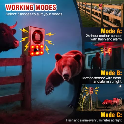 Solar Outdoor Motion Sensor Alarm, Dog Barking&Gunshot Sound,130db Loud Noise Maker,Support Recording,13 Kinds of Sound and Strobe Light to Deter Raccoons, Deer, Skunks, Bears, and Coyotes - Image 5