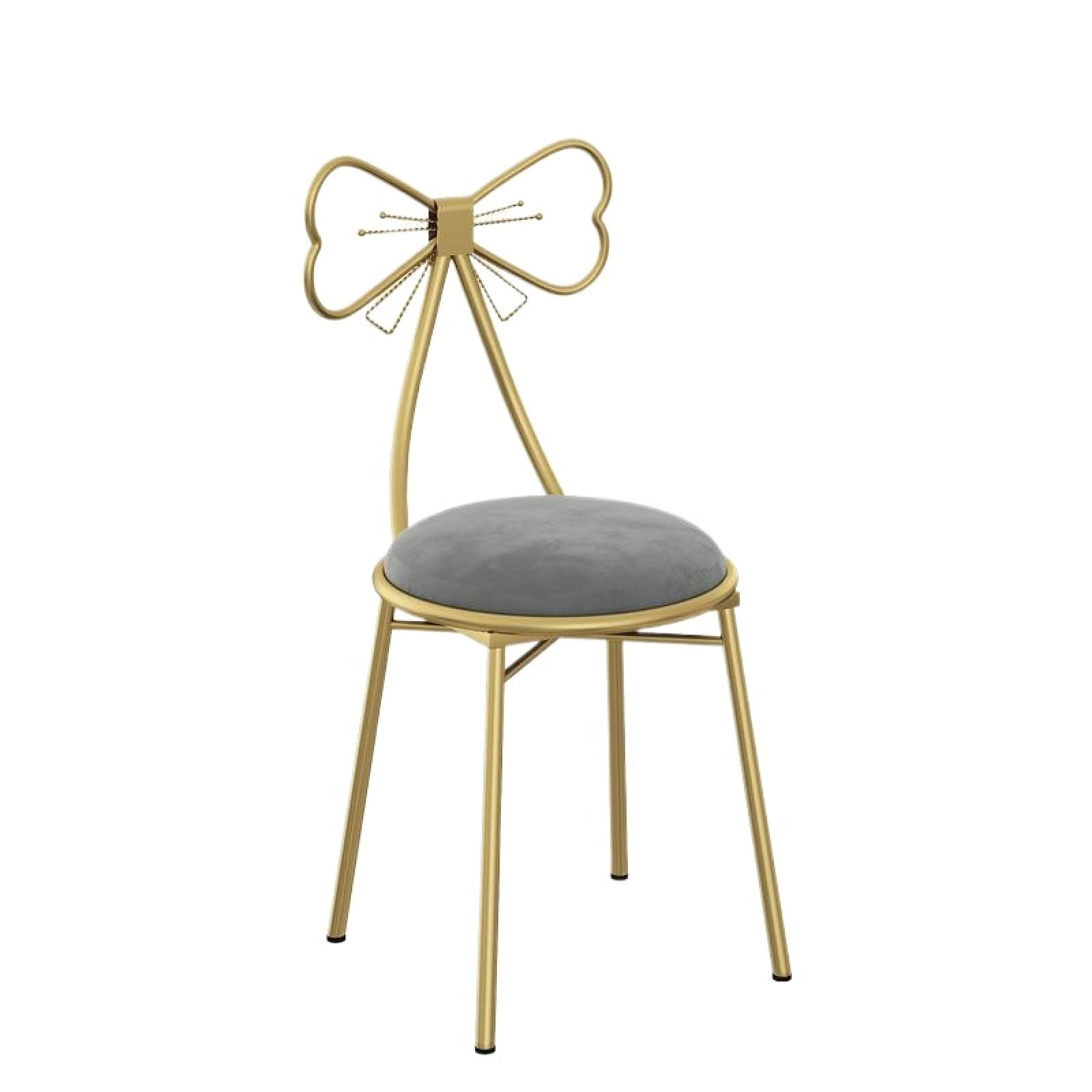 Chaise de maquillage en velours haut de gamme avec dossier papillon Gray1