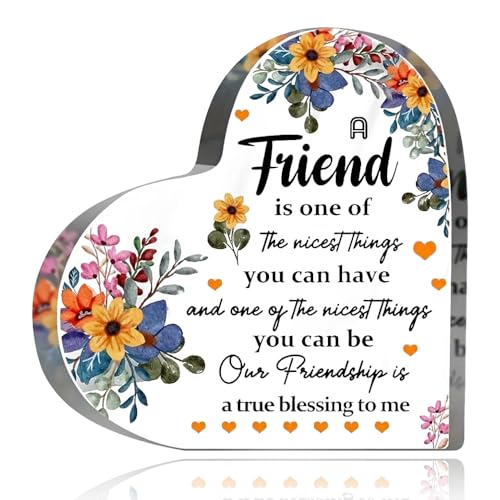 Best Friend Birthday Gifts for Women Heart Acrylic Sign for BFF Flower Acrylic Plaque for Friendship Anniversary Christmas Xmas Gifts