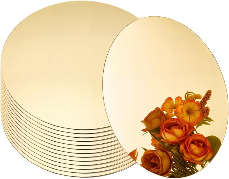 NBEADS 14 Pcs Acrylic Round Mirrors, 10×0.1cm Non Glass Round Mirror Self Adhesive Mirror Stickers for Home Wall Decor Ctafts, Gold