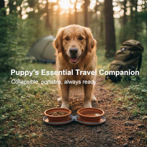 Raycave Collapsible Dog Bowls, 2-in-1 Silicone Pet Food and Water Bowl, Portable Double Compartment Dish for Travel, Camping, Hiking Puppy Essentials (A- Brown) by Raycave - Image 7