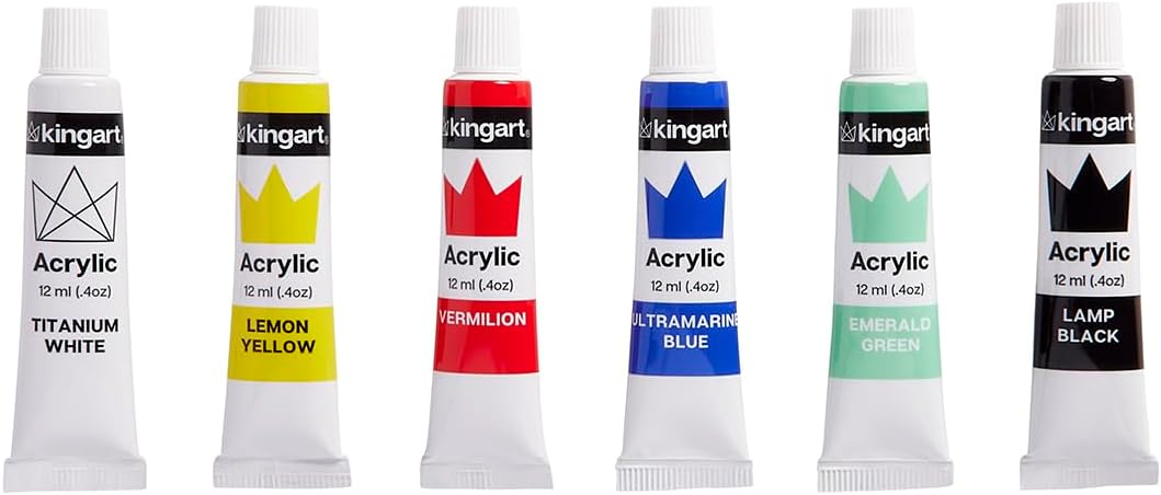 KINGART 15-Piece Artist Painting Set with 6 Vivid Acrylic Paint Colors, 12" Easel, 4 Canvas Panels, 3 Brushes, Painting Palette - School, Students, Adults, Gift Giving