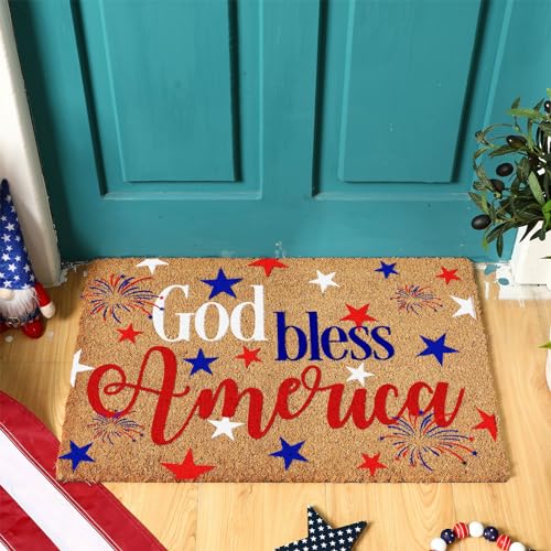 Ceenna 4th of July Patriotic Coir Door Mat Outdoor Red White Blue God Bless American Welcome Rug Patriotic Doormat Non-Slip Entrance Rugs for Independence Day Memorial Day Home Decor 16 x 28 Inch by Ceenna - Used condition - Image 7