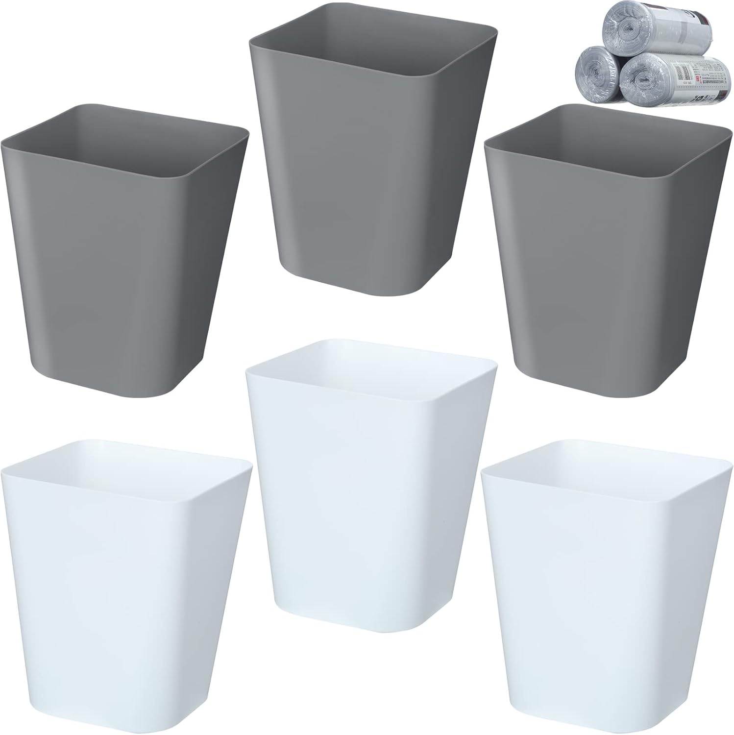 Eccliy 6 Pack Plastic Trash Can with 3 Rolls of Trash Bags