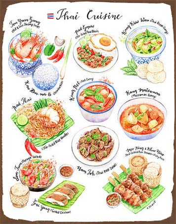 NGFD Thai Cuisine Fine Art Print Food Poster Kitchen Wall Art Kitchen Decor Gift for Foodies Gift for A Foodie Funny Metal Sign Cute Sign Poster 8X12 inch