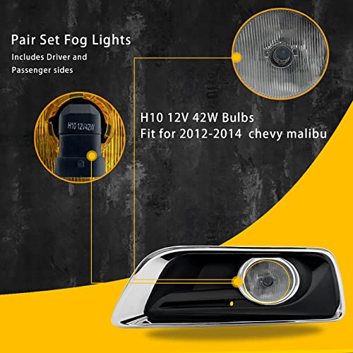 Fog Lights Compatible With [2013 2014 2015 Chevy Malibu] [2016 Chevrolet Malibu Limited] Clear Front Fog Lamp Lamps, Switch, Wiring Set(With H10 12V 42W Halogen Bulbs) #TOP2