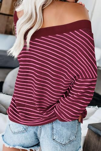 Image of ReachMe Women's Oversized Off The Shoulder Waffle Knit Tops