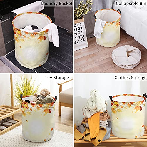 Waterproof Oxford Cloth Laundry Baskets - Foldable Laundry Hamper With Handles Warm Yellow Fallen Leaves And Sunlight In Autumn Storage Basket For Bedroom Dorm Laundry 13.8X17 Inch #TOP3