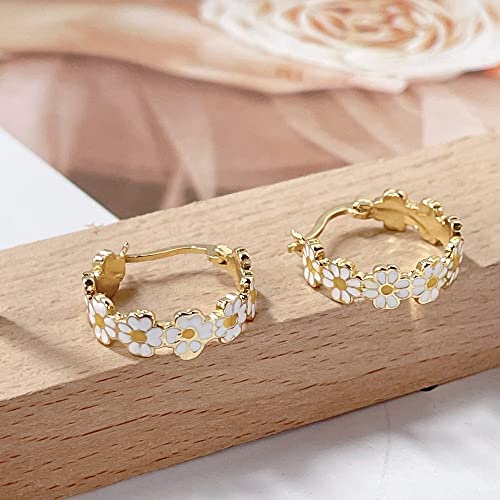 Newzenro Daisy Flower Small Hoop Earrings For Women Girls Dainty 18K Gold Plated Enamel Lucky Flowers Huggie Hoops Hypoallergenic Fashion Jewelry Gifts Daughter Her Birthday 18Mm  thumb #4