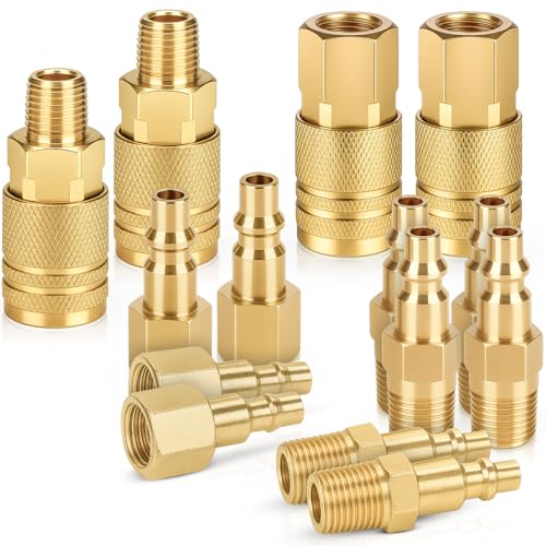 14 Pcs Air Hose Fittings 1/4 Inch NPT Air Tool Fittings Air Compressor Fittings Quick Connect Premium Brass Air Coupler And Plug Kit RNSXYAT