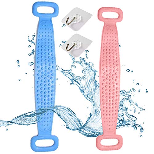 Silicone Body Scrubbers for use in Shower - 2 Sizes - Extra Long Back Scrubber for Shower - Exfoliating Brush for use as Bath Brush - Silicone Bath Towel for use as Loofah - Extra Long Back Scratcher