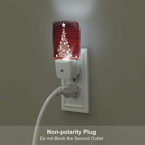 Miniatura 4 de Juego de 2 luces nocturnas de madera de árbol de Navidad con copos de nieve de invierno, luces nocturnas LED con sensor automático de Navidad del