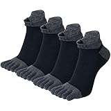 VWELL Men's Cotton Toe Socks Five Finger Socks No Show Crew Athletic Socks for Running 4 Pairs(Size 7-11)