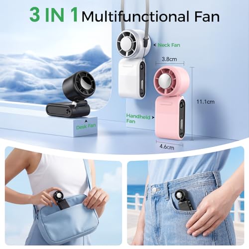 Image of MERTTURM Portable Handheld Turbo Fan with Ice Cooler, 3-In-1 USB Rechargeable Mini Hand /Neck /Desk Fan, 10H Cooling Foldable Personal Pocket Fan with LED Display /5 Speed for Travel Home Outdoor Office