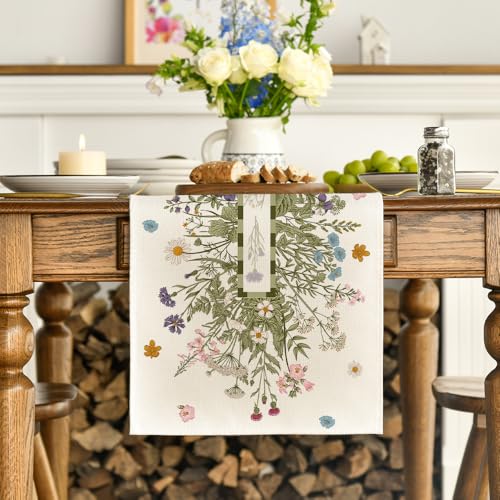 Artoid Mode Vintage Wildflowers Daisy Spring Table Runner,Seasonal Summer Floral Kitchen Dining Table Decoration for Home Party Decor 13x72 Inch Artoid Mode Vintage Wildflowers Daisy Spring Table Runner,Seasonal Summer Floral Kitchen Dining Table Decoration for Home Party Decor 13x72 Inch - Image 2