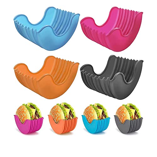 Qishing Retractable Burger Fixed Box Adjustable burger Holders Reusable Washable Hamburger Clip Burger Box,Silicone Fixed French Fry Hamburger Sauce Ketchup Holder Container Boxes for Eating,BPA-Free