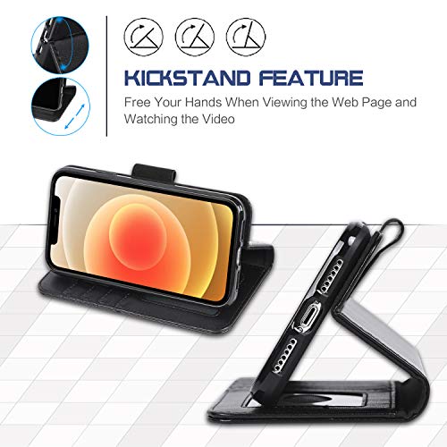 Arae US-WCS-IP12P-BK Case For Iphone 12 / Iphone 12 Pro 6.1 Inch Wallet Case Flip Cover With Card Holder And Wrist Strap thumb #3