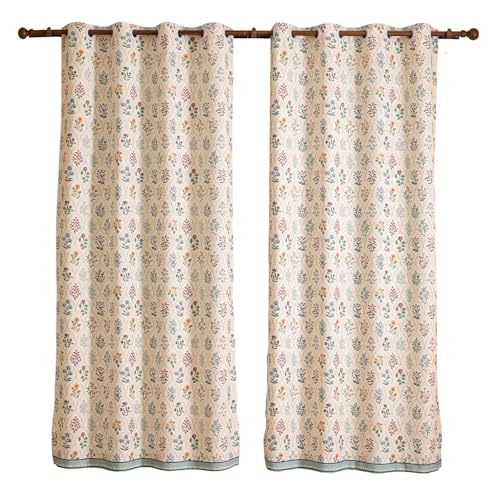 Image of ISAENNE Designer Vintage Linen Printed Curtain,2 Panels,71 inchx65 inch-Serenity B