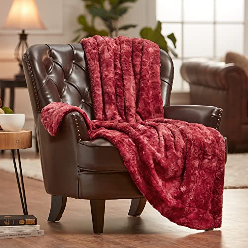 Chanasya Wolf Faux Fur Throw Blanket - Soft, Fuzzy Sherpa & Minky Throw Blanket - For Bed Or Couch - 92" X 85” (Queen Size) - Maroon #TOP1