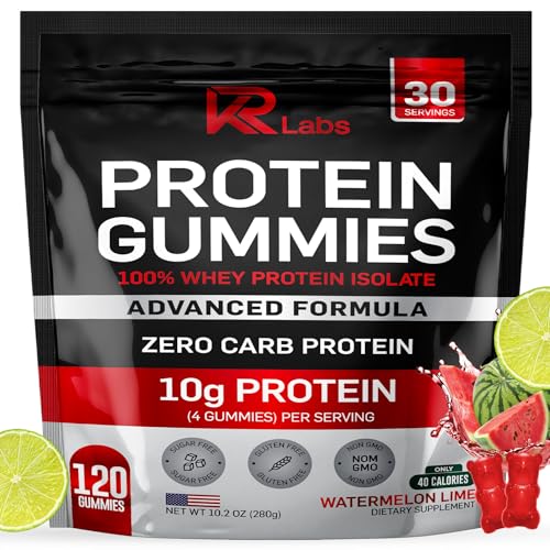 Image of Zero Carb 100% Pure Whey Isolate Protein Gummies | 300g Total Protein per Bag | 10g per Serving Plant Based with Vitamins for Men & Women | Gluten Free Non-GMO | Watermelon Lime | 120 Count