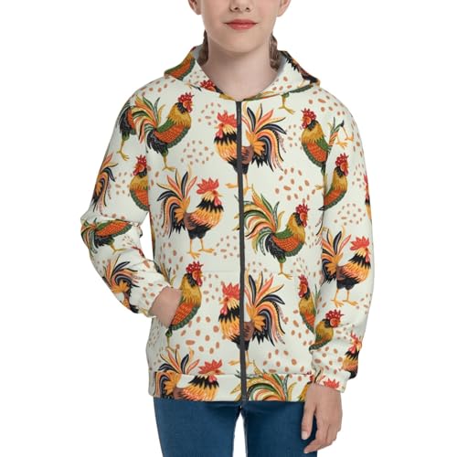 Colorful Roosters Kids Pullover Hoodies Boys Zip Up Sweatshirts Girls Athletic Clothes with Pocket3