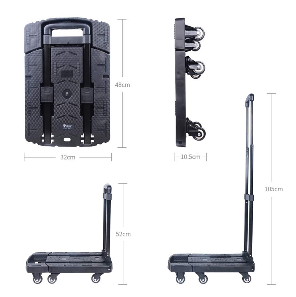 Carrello per la movimentazione / Carrello della spesa, Base allargata, Telescopico e portatile, Carico da 100 kg, Spinta diritta e trazione, per Movimentazione merci, Controllo bagagli