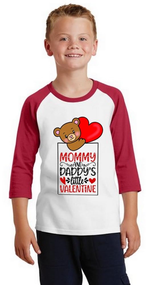 Printmate Cotton Red-White Multicolor Long Sleeve Tees Mommy and Daddy's Little Valentine Kids T-Shirt for Baby Boys and Girls - C974 1