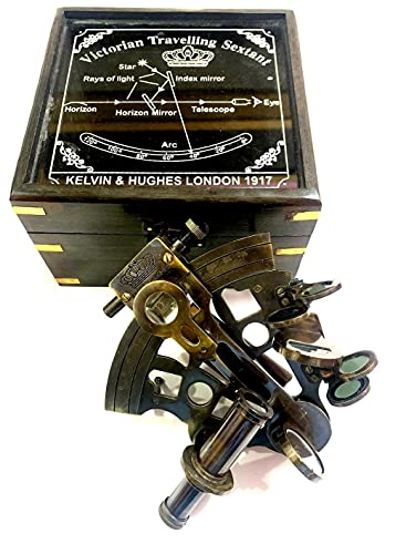 Vimal Nautical Sammlerstück Messing Marine Deutsches Muster Sextant mit Holzbox 12,7 cm Farben braun antik