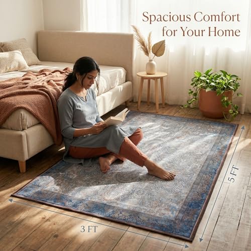 Image of Dream Weaverz Anti Slip Rectangular Carpet for Living Room & Hall | Silk | Flat Woven Soft Washable Floor Mat for Home, Bedroom Floor & Kitchen | Durable Anti Skid Rug for Daily Use (3 X 5) feet