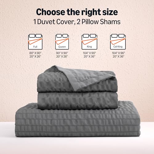 Image of Amazon Basics Duvet Cover Set with Jacquard Geometric Pattern, 3-Piece with 1 Duvet Cover and 2 Pillow Shams, Comforter Not Included, Queen, Dark Gray