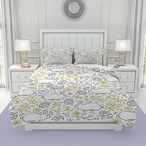 Housse de couette lapin infroissable en polyester durable pour lit blanc